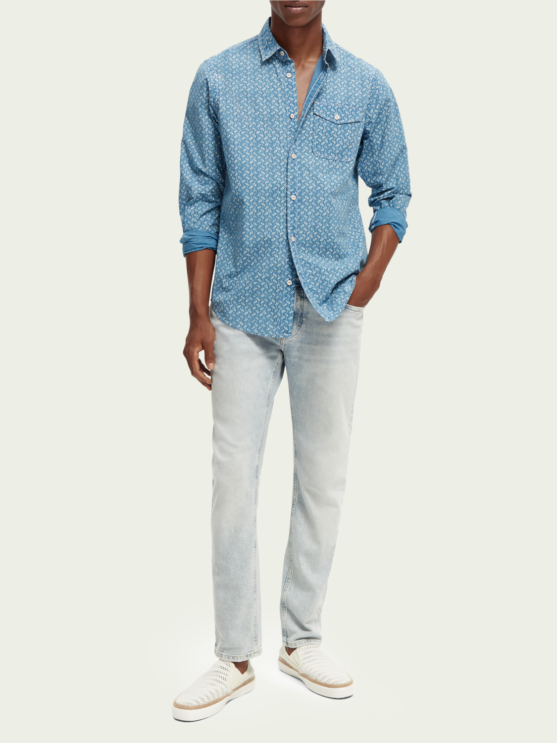 Scotch & Soda - Regular Fit Printed Poplin Shirt - Blue