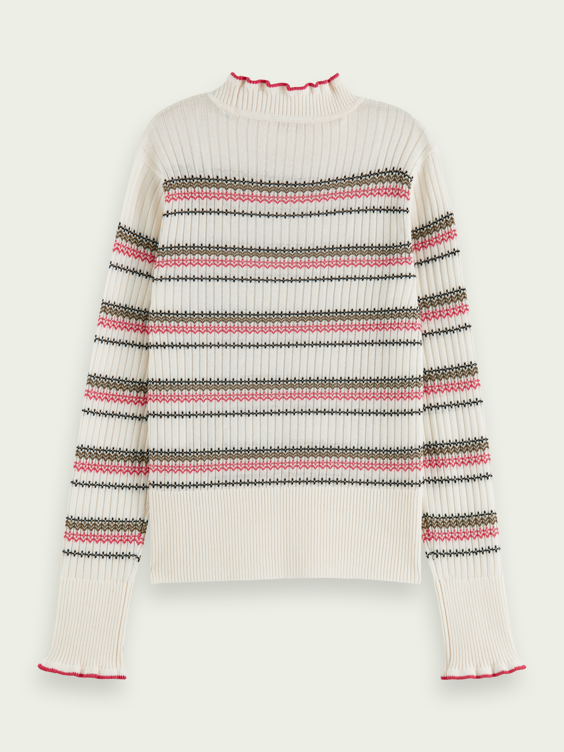 Maison Scotch - Fair Isle Stripe Ruffled Pullover - Vanilla