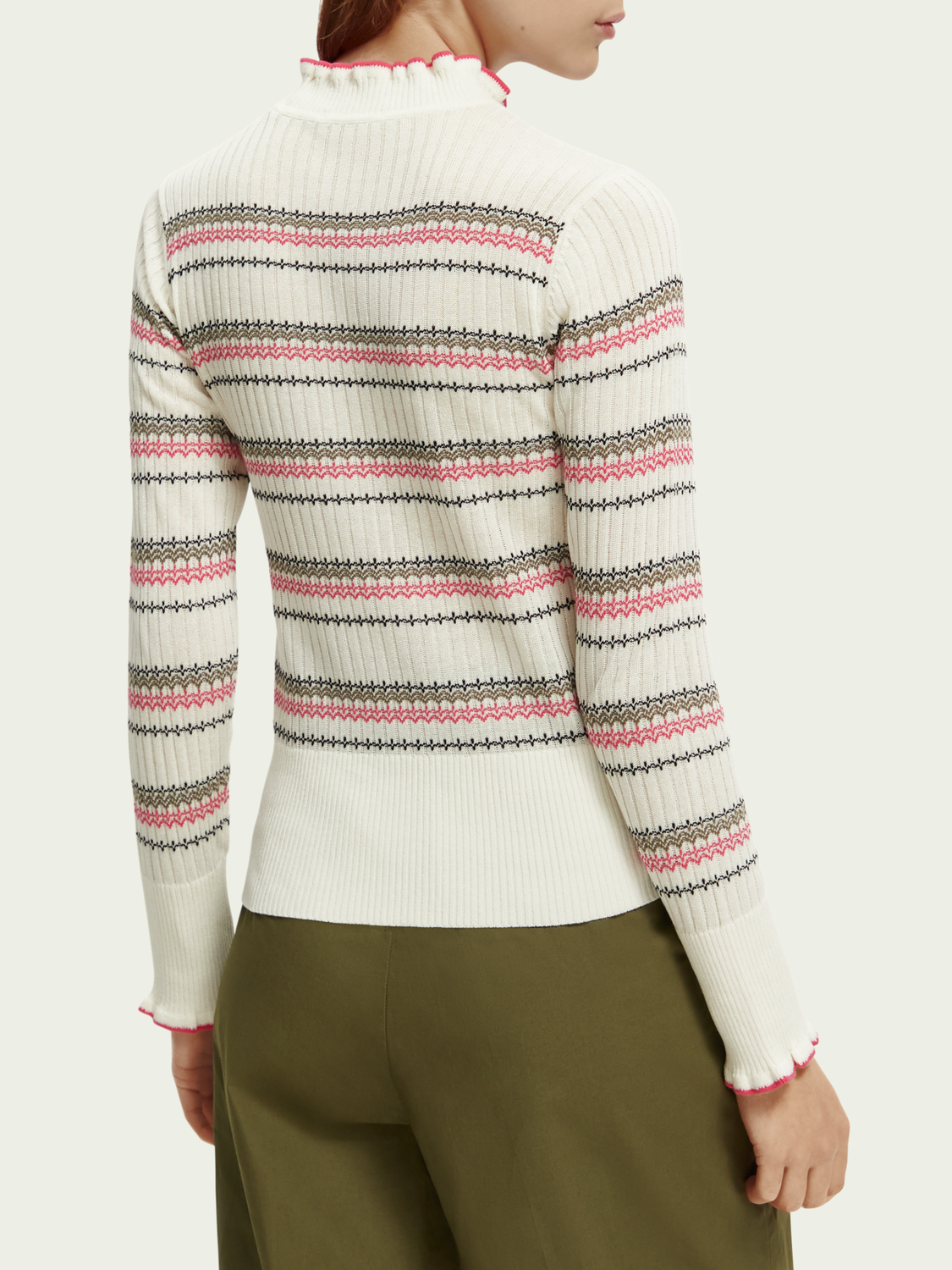 Maison Scotch - Fair Isle Stripe Ruffled Pullover - Vanilla