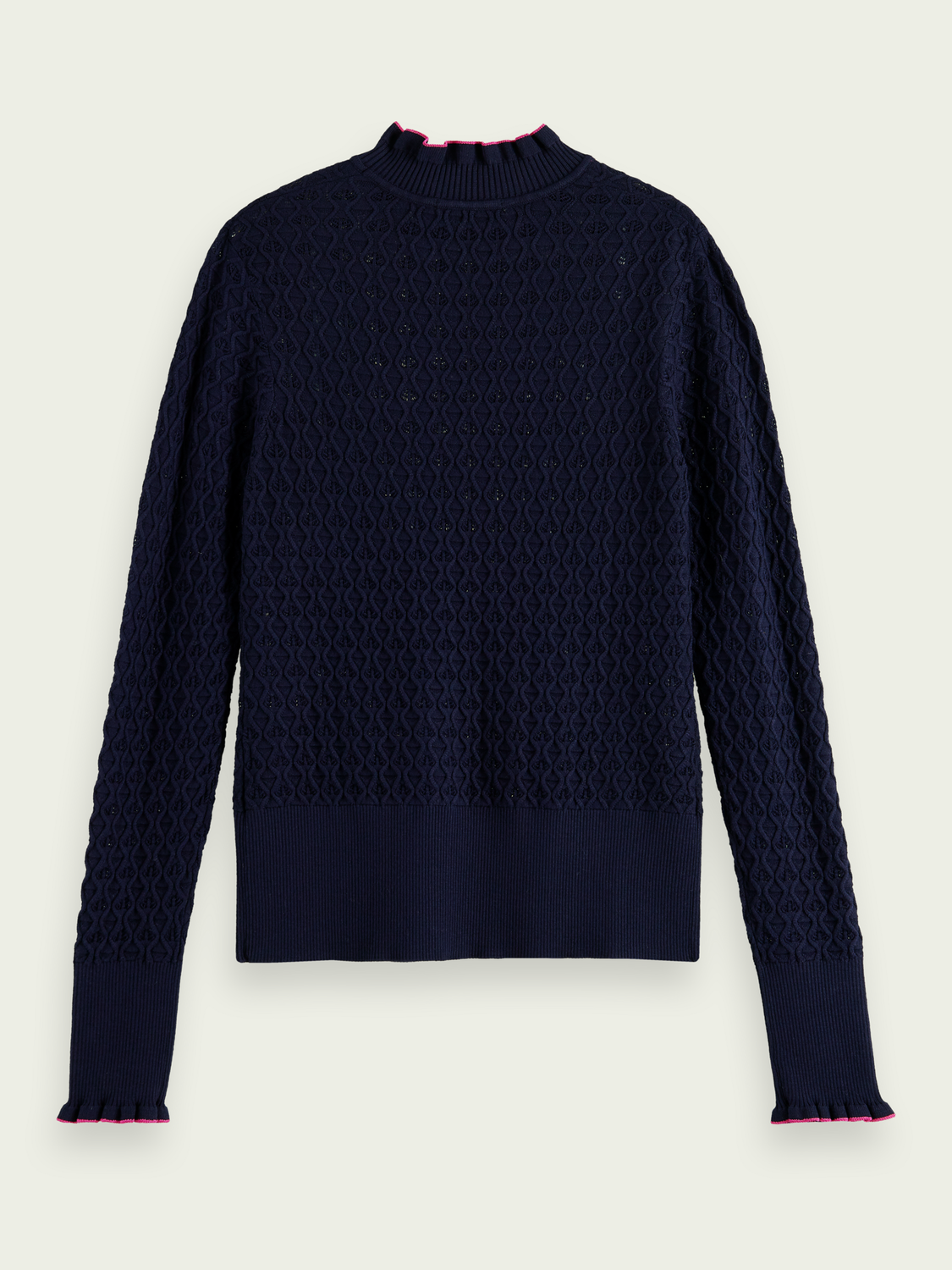 Maison Scotch - Slim Fit Ruffled Pointelle Pullover - Navy