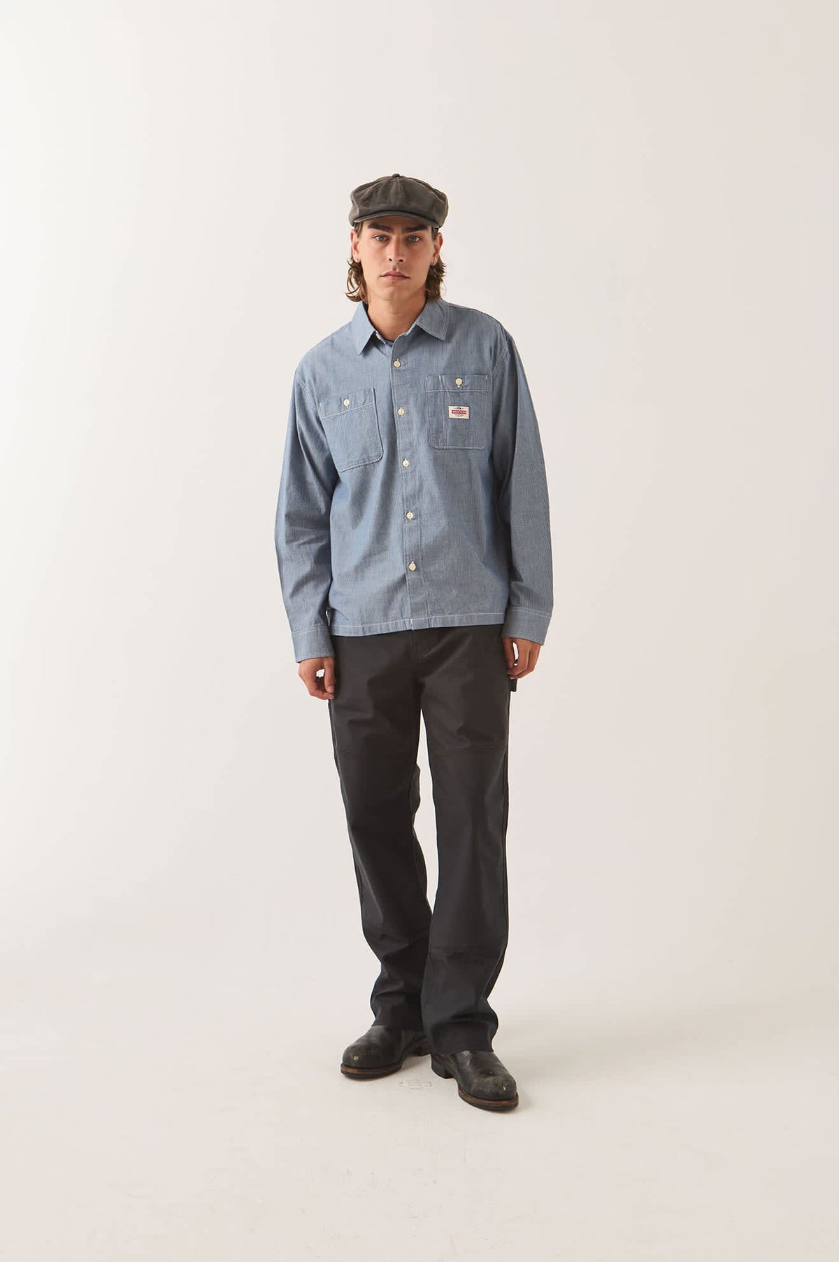 Brixton - Trademark LS Shirt - Blue Chambray Micro Stripe