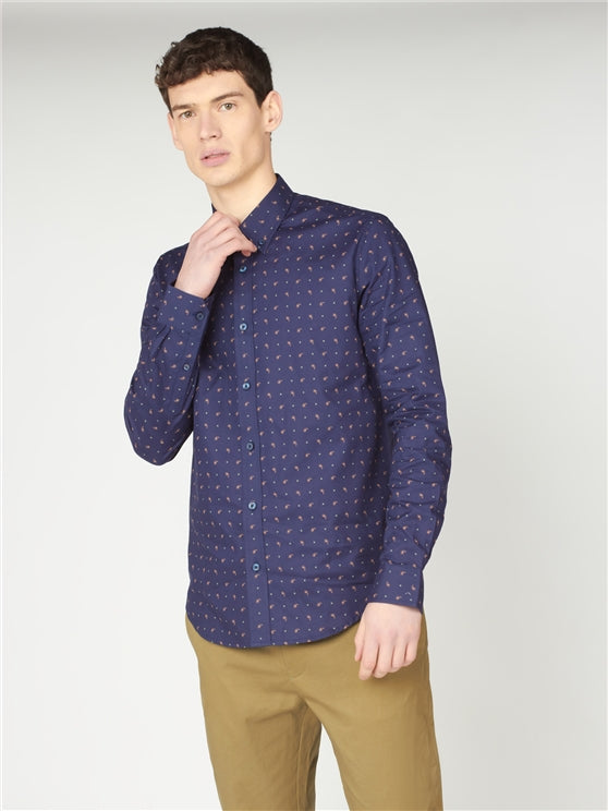 Ben Sherman - LS Mini Paisley Print Shirt - Marine