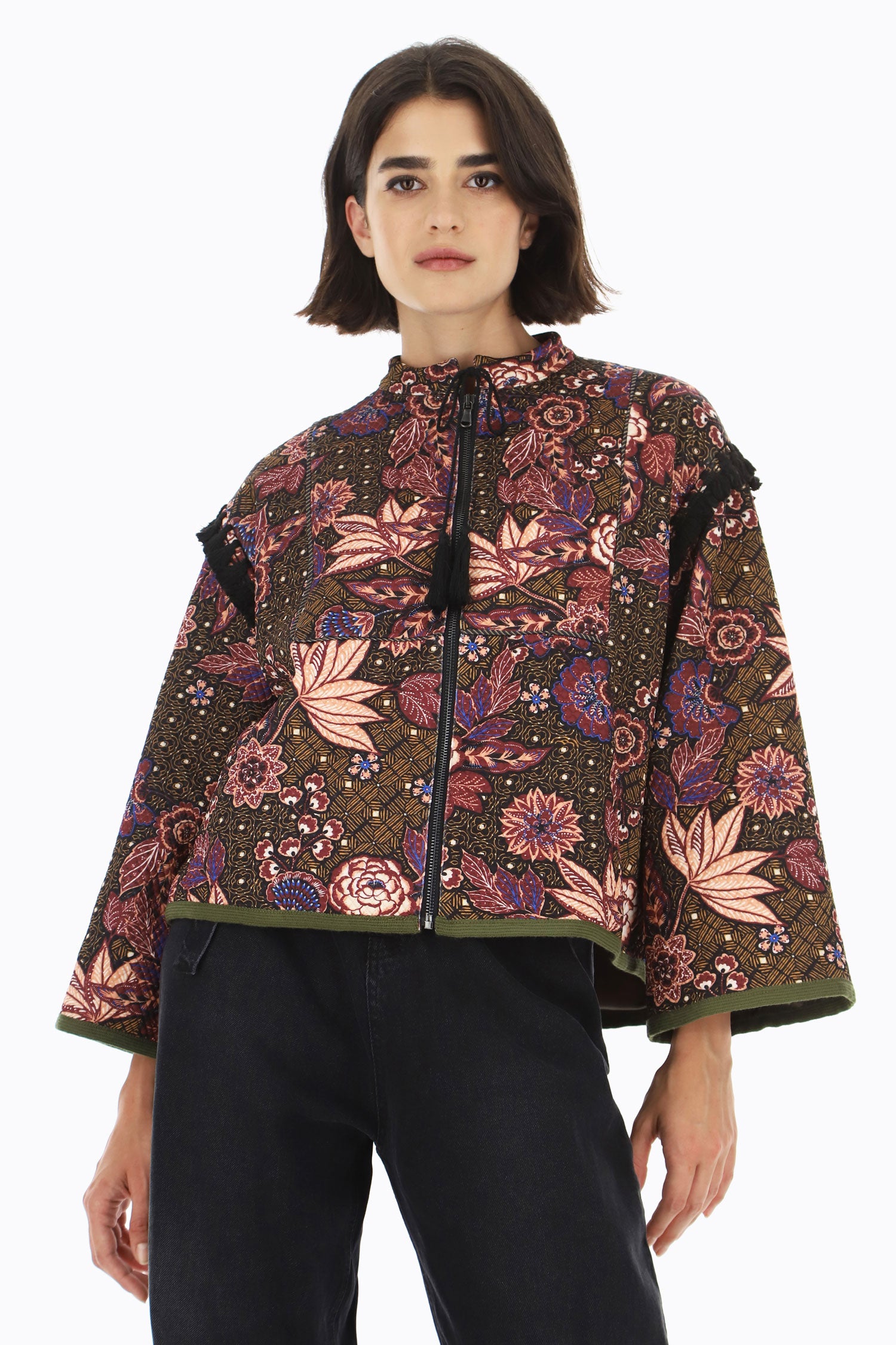 Dixie - Cape-Style Jacket - Burgundy Multi