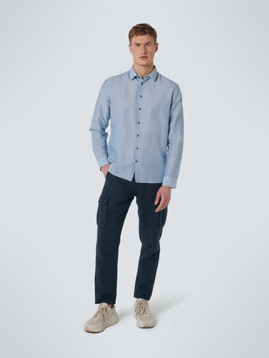 No Excess - Striped Linen Shirt - Washed Blue