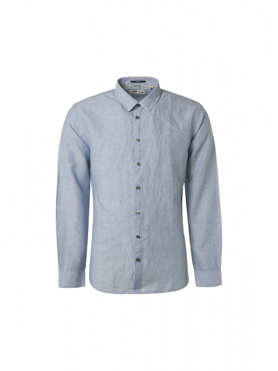 No Excess - Striped Linen Shirt - Washed Blue
