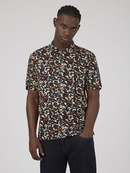 Ben Sherman - Abstract Floral Print SS Shirt - Black