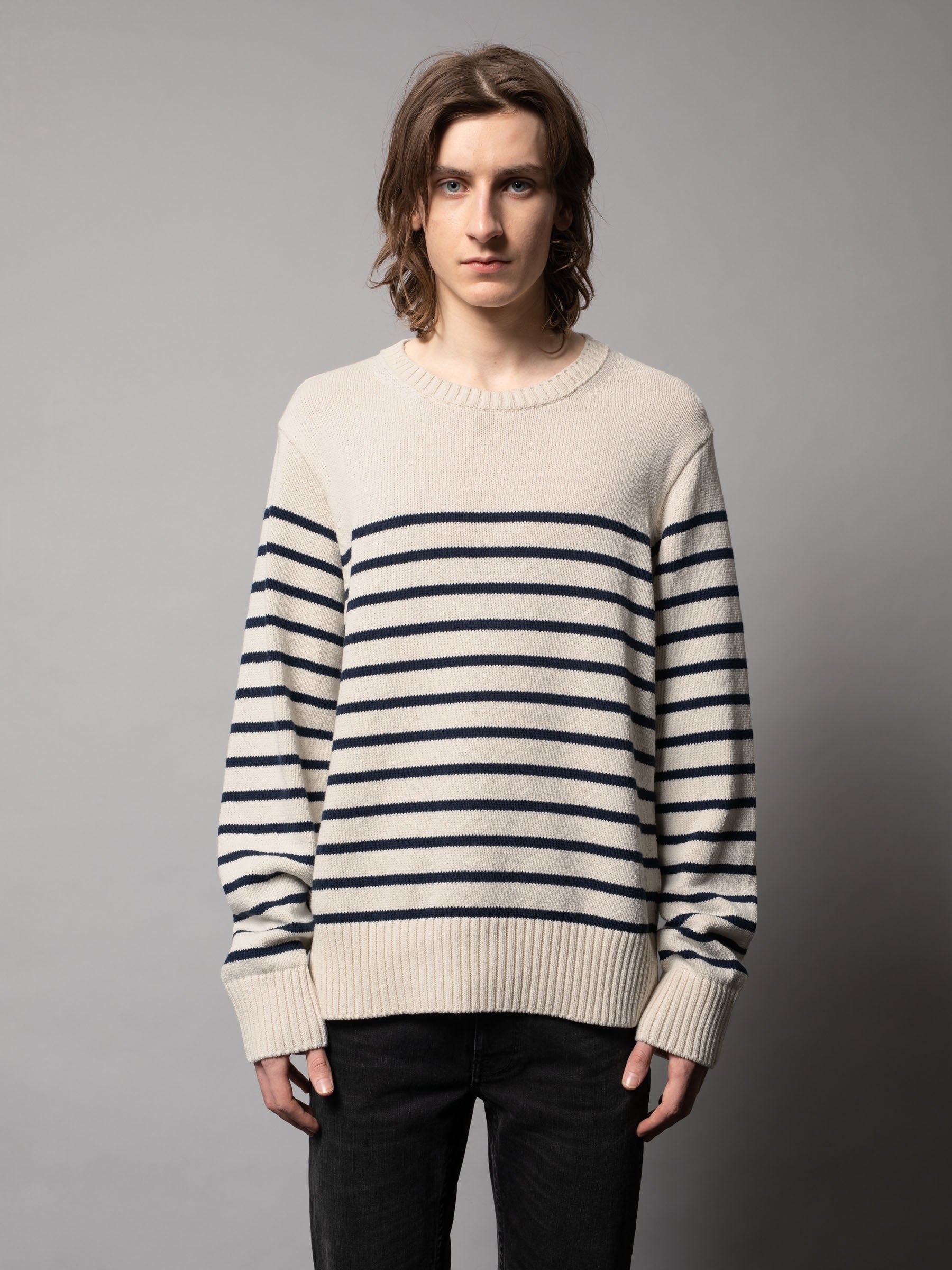 Nudie - Hampus Recycled Sweater - Offwhite/Navy Stripe