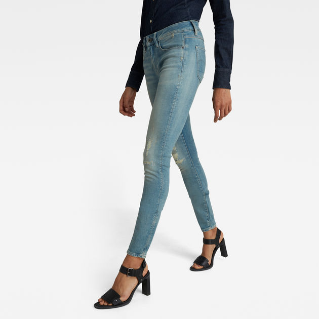 G-Star Raw - 3301 Mid Skinny - Vintage Cool Aqua Destroyed