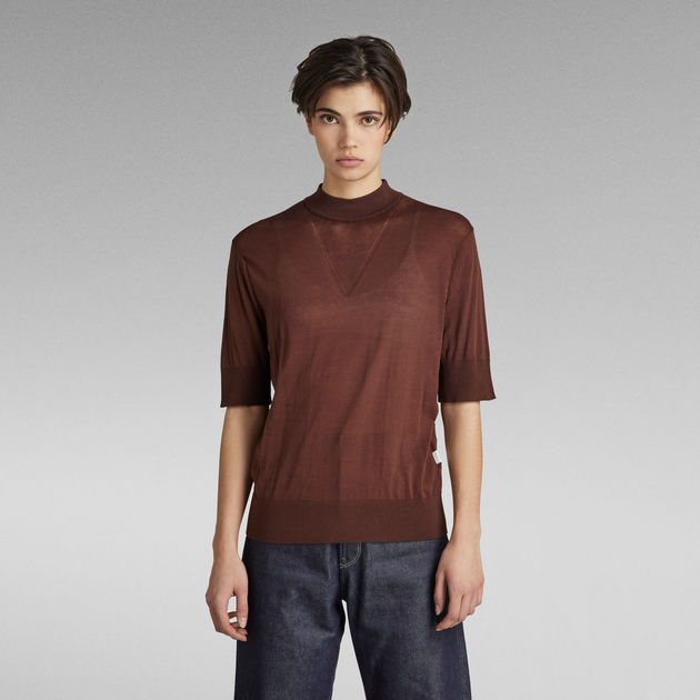 G-Star Raw - Core Mock Neck SS Knit - Chocolate Lab