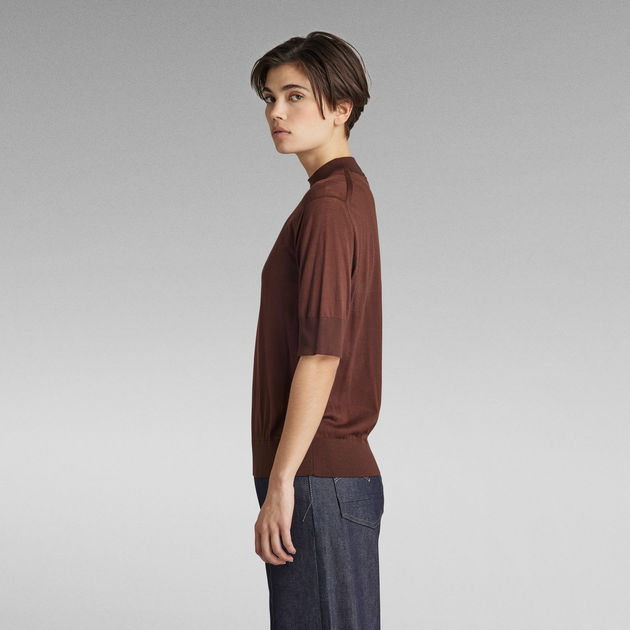 G-Star Raw - Core Mock Neck SS Knit - Chocolate Lab