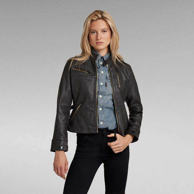 G-Star Raw - Leather Biker Jacket - Raven 2