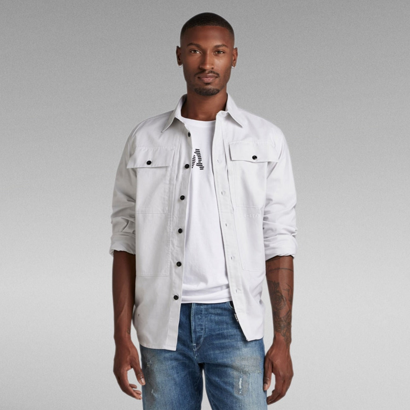 G-Star Raw - Panel Cargo Shirt - Oyster Mushroom/White Oxford