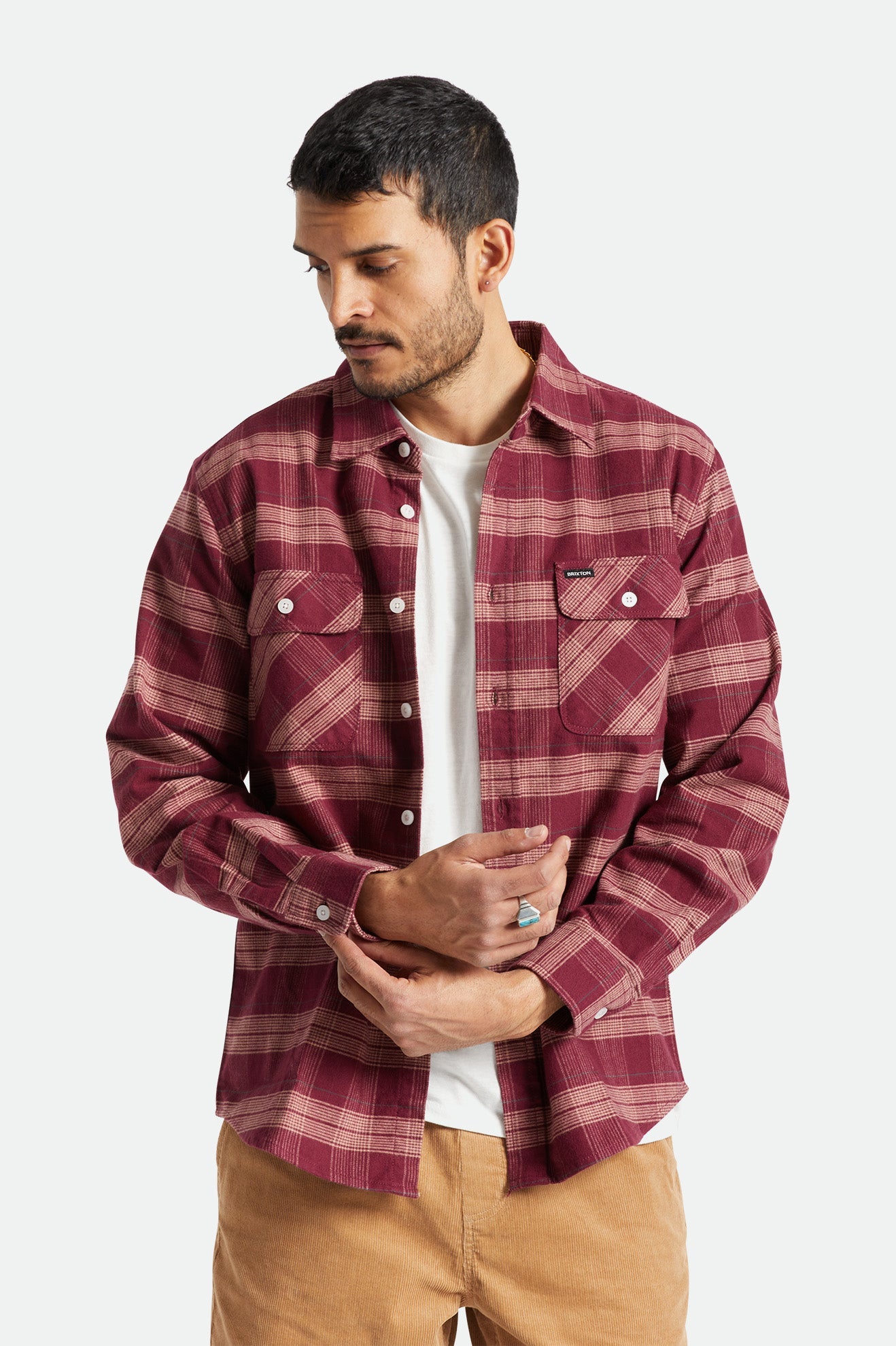 Brixton - Bowery Stretch LS Flannel - Crimson