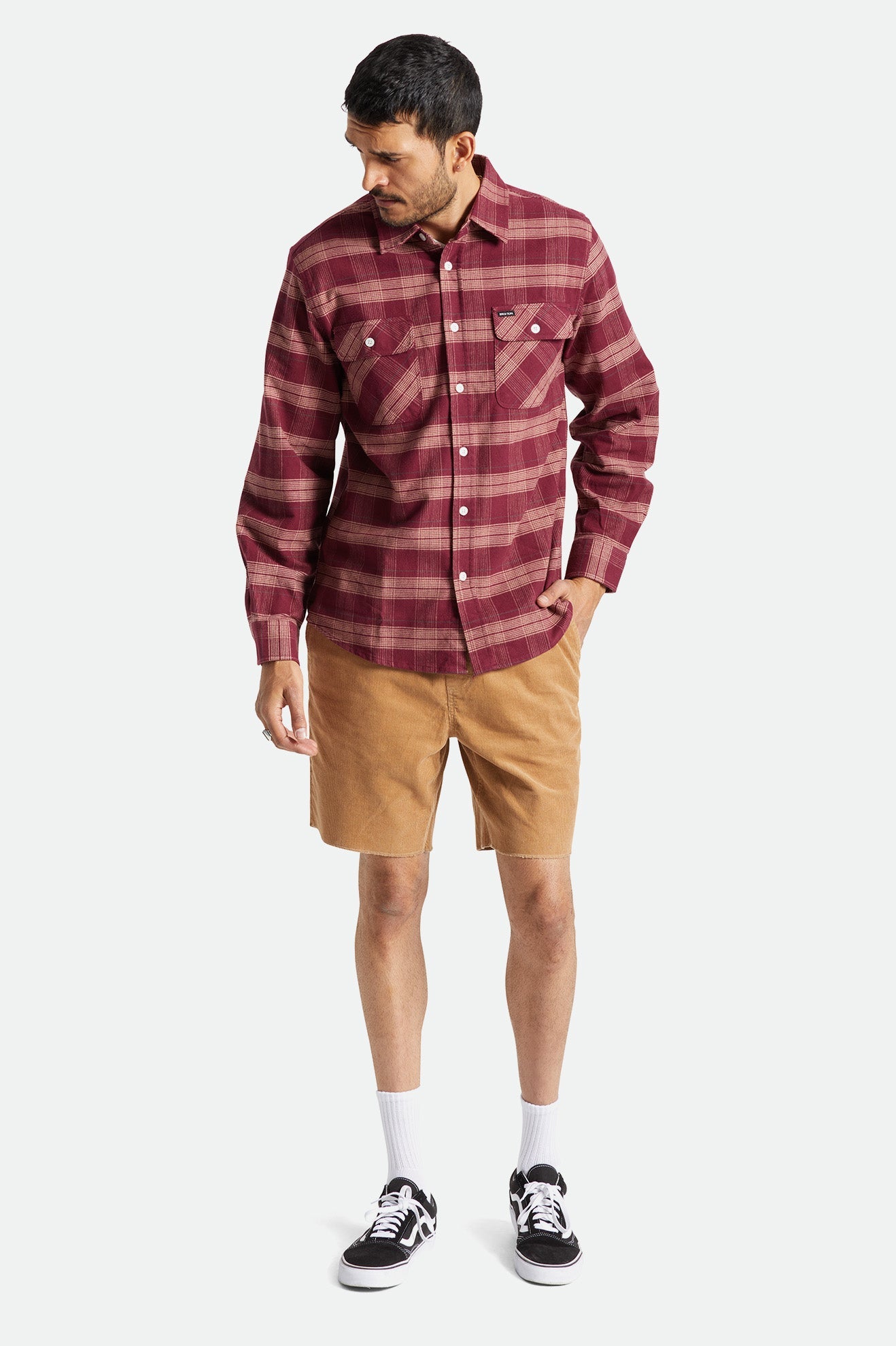 Brixton - Bowery Stretch LS Flannel - Crimson
