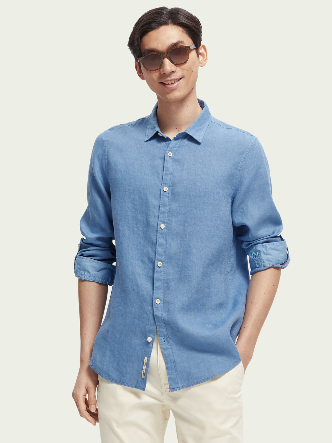 Scotch & Soda - Regular Fit Garment Dyed Linen Shirt - Blue
