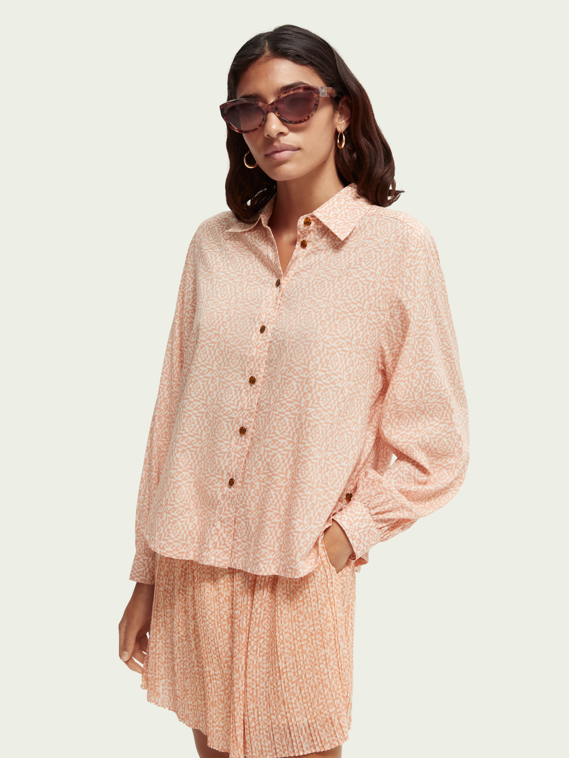 Maison Scotch - Printed Organic Cotton Shirt - Coral
