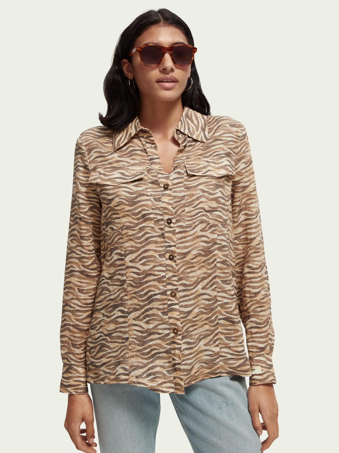 Maison Scotch - Printed Linen Shirt - Tiger