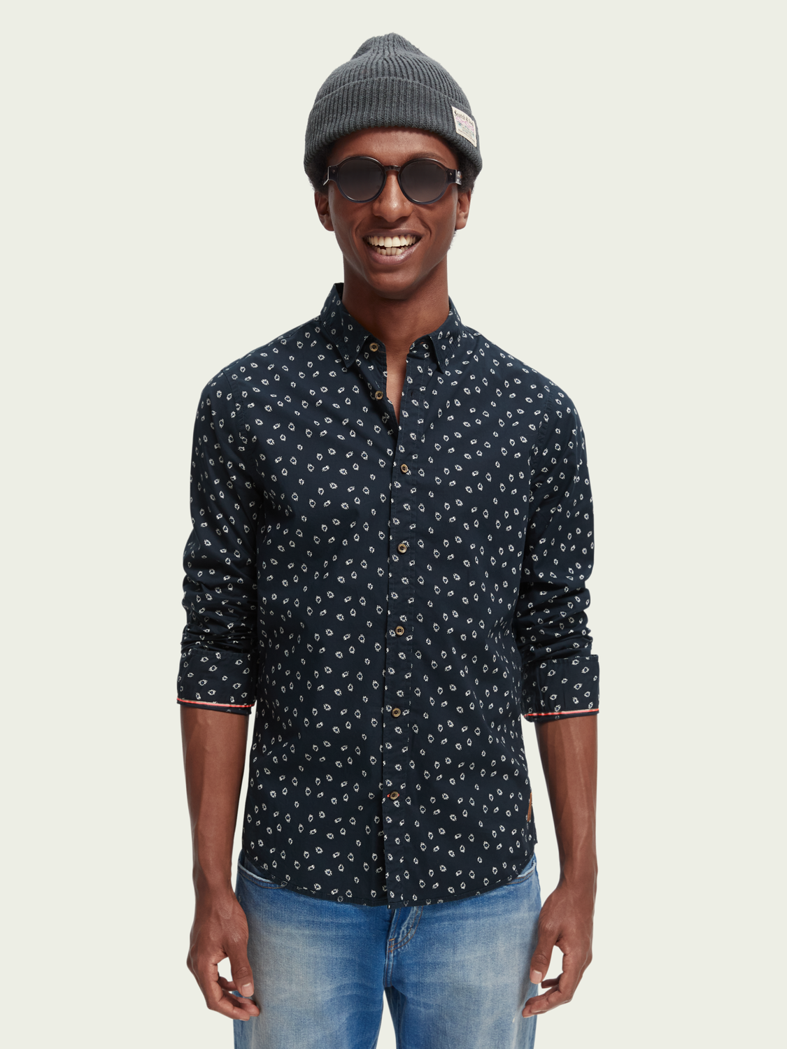 Scotch & Soda - Slim Fit Printed Poplin Shirt - Navy Spark