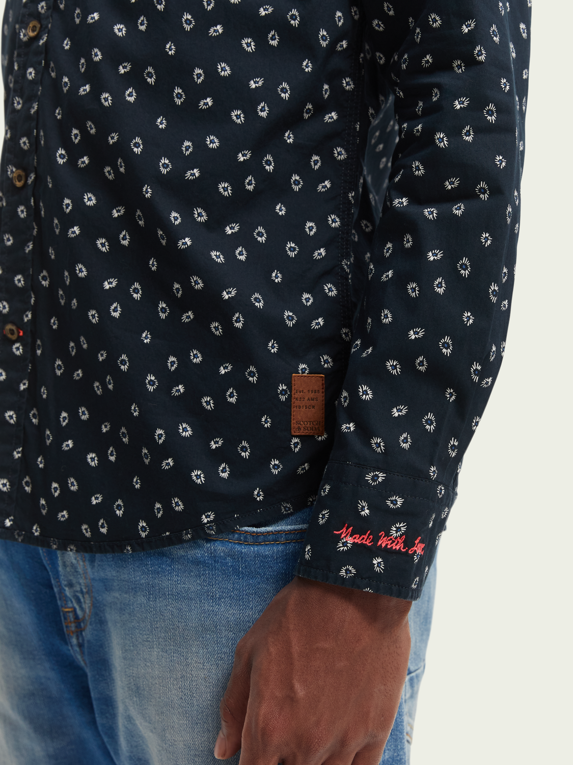 Scotch & Soda - Slim Fit Printed Poplin Shirt - Navy Spark