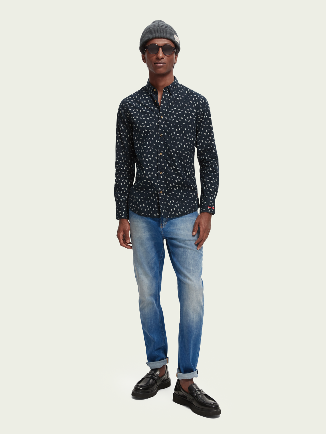Scotch & Soda - Slim Fit Printed Poplin Shirt - Navy Spark