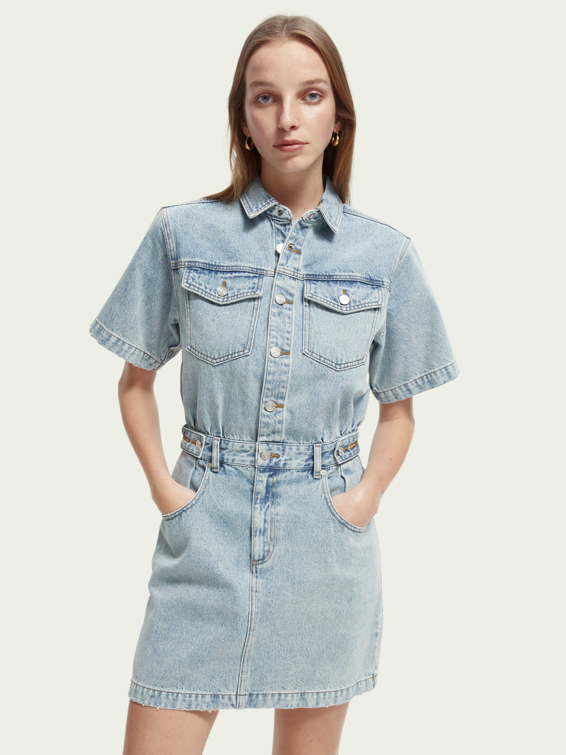 Maison Scotch - Washed Denim Trucker Dress - Washed Indigo