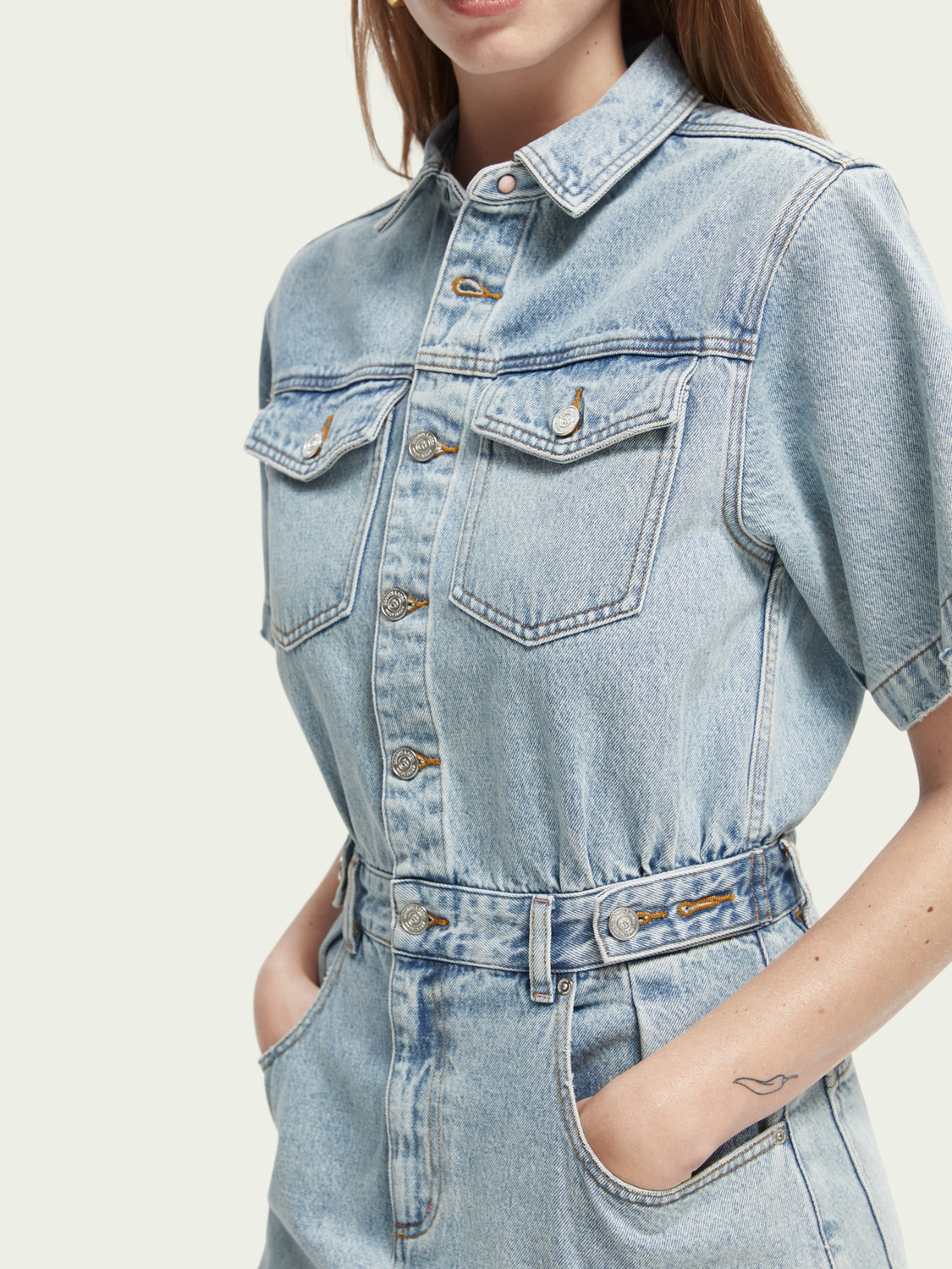 Maison Scotch - Washed Denim Trucker Dress - Washed Indigo
