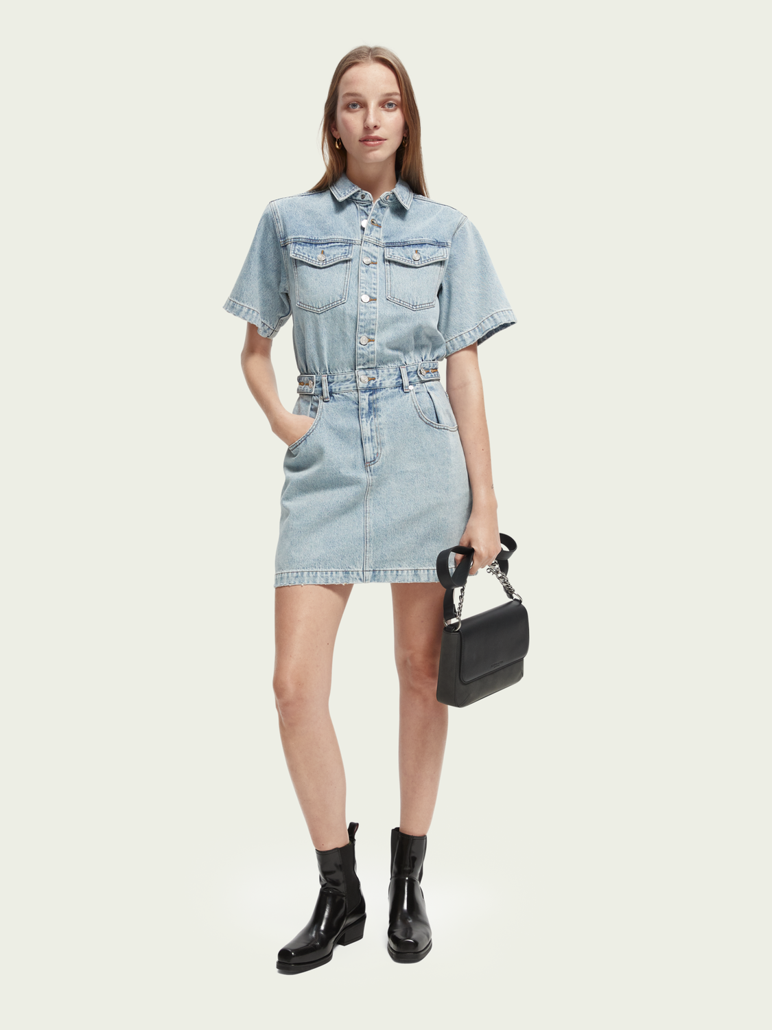 Maison Scotch - Washed Denim Trucker Dress - Washed Indigo