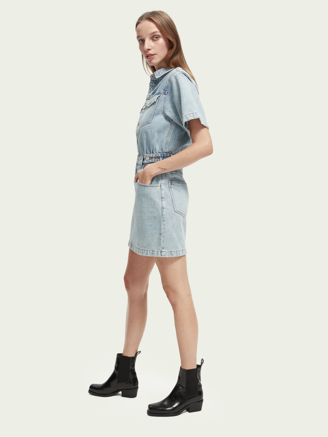 Maison Scotch - Washed Denim Trucker Dress - Washed Indigo