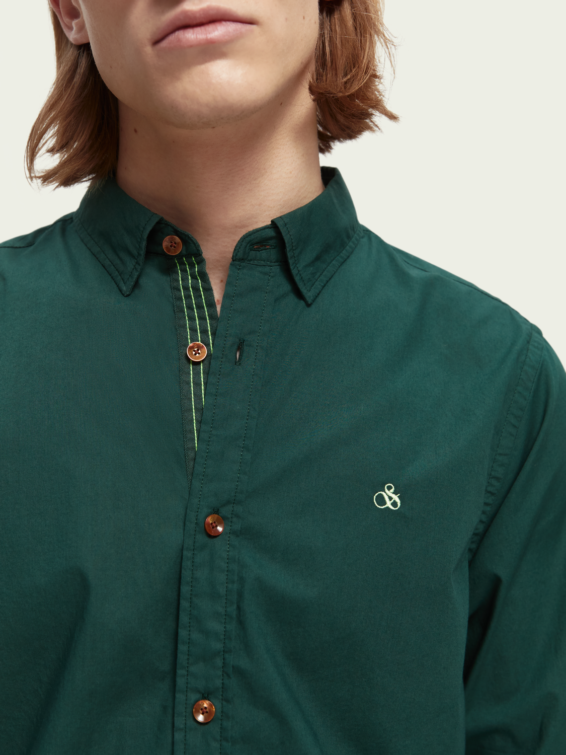 Scotch & Soda - Slim Fit Contrast Trim Poplin Shirt - Preppy Green