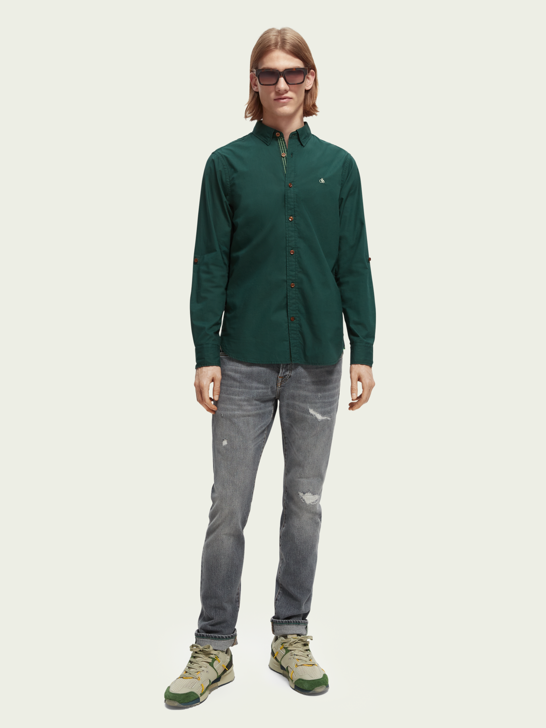 Scotch & Soda - Slim Fit Contrast Trim Poplin Shirt - Preppy Green