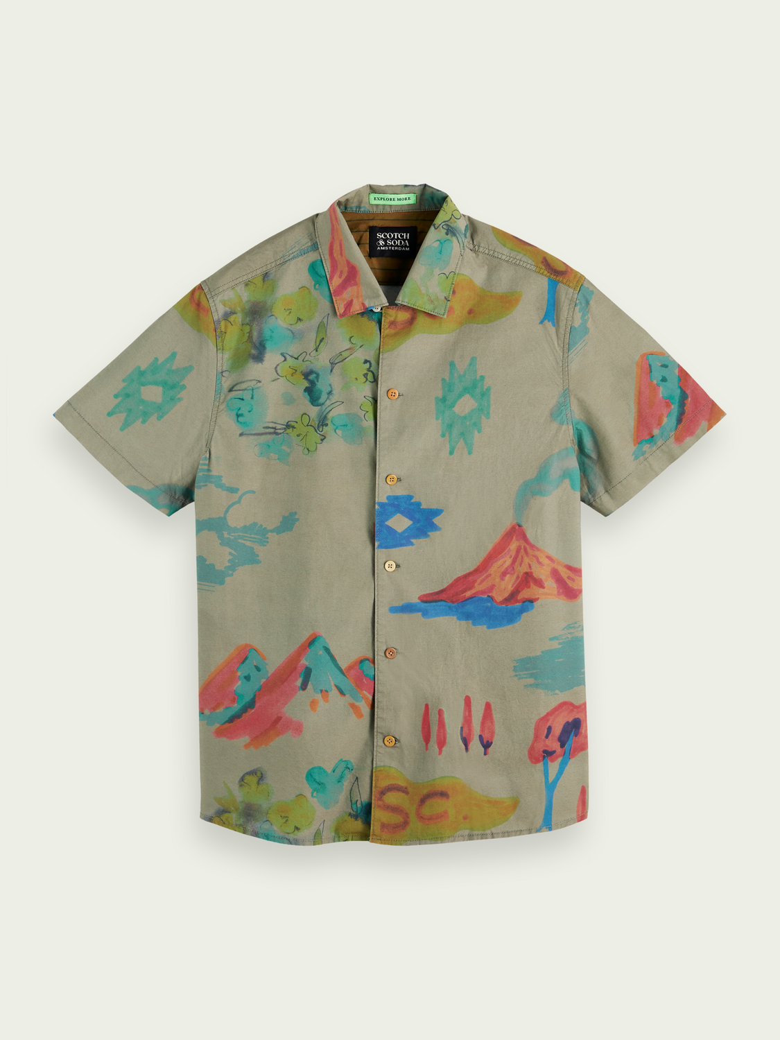 Scotch & Soda - Printed Poplin SS Shirt - Tent Green/Multi