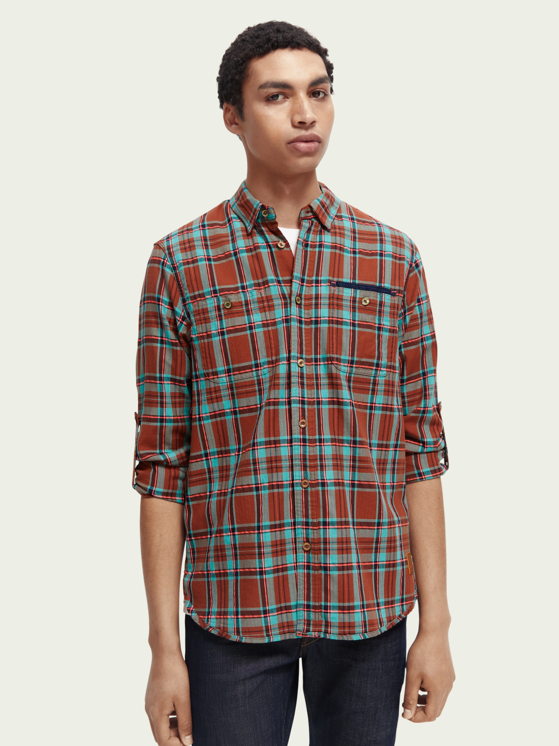 Scotch & Soda - Regular Fit Check Flannel Shirt - Red/Teal
