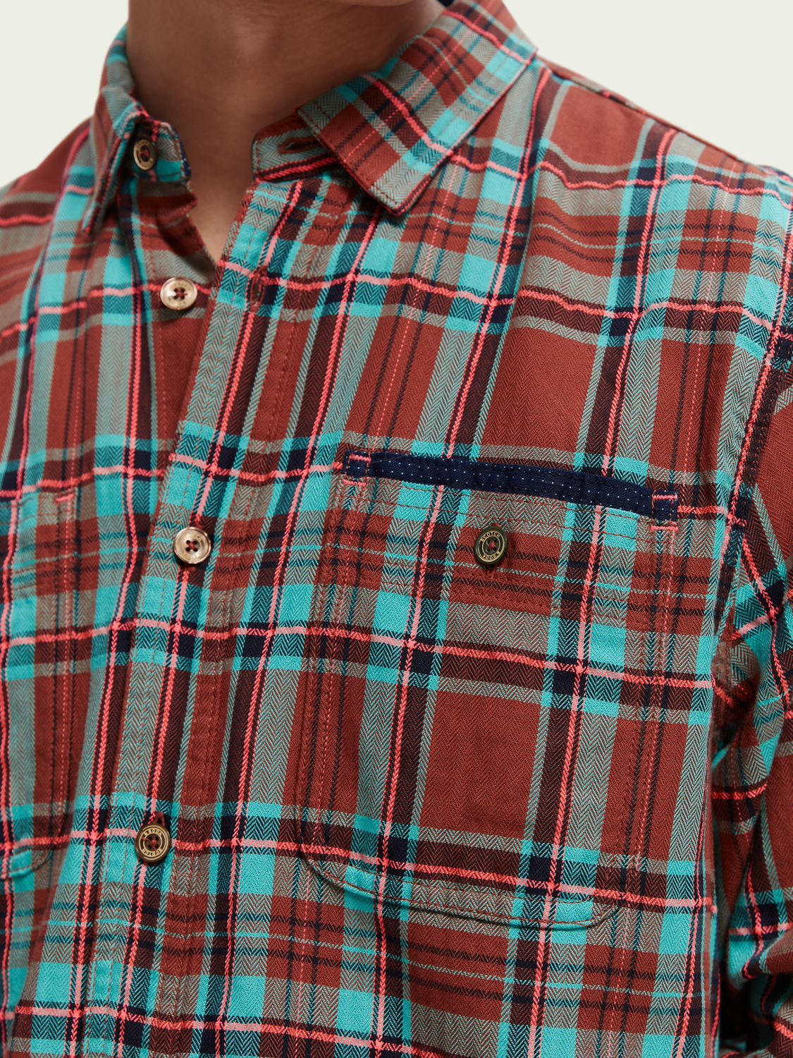 Scotch & Soda - Regular Fit Check Flannel Shirt - Red/Teal