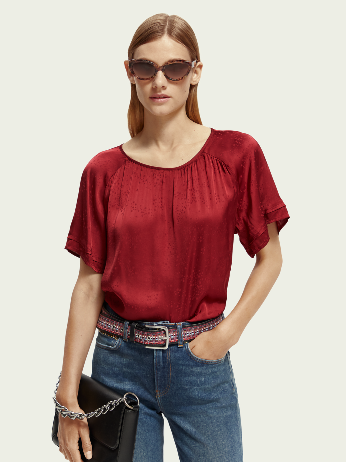 Maison Scotch - Flutter Sleeve Woven Top - Rhubarb