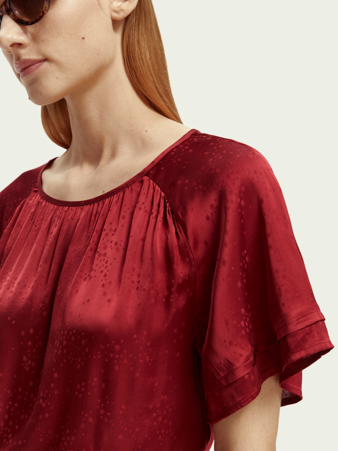 Maison Scotch - Flutter Sleeve Woven Top - Rhubarb