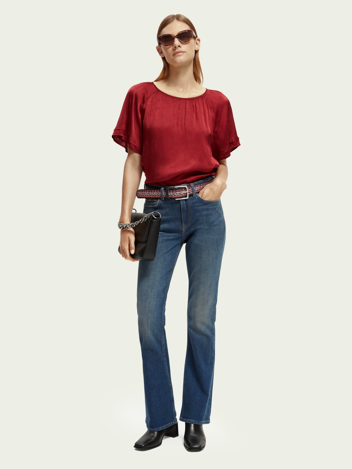 Maison Scotch - Flutter Sleeve Woven Top - Rhubarb
