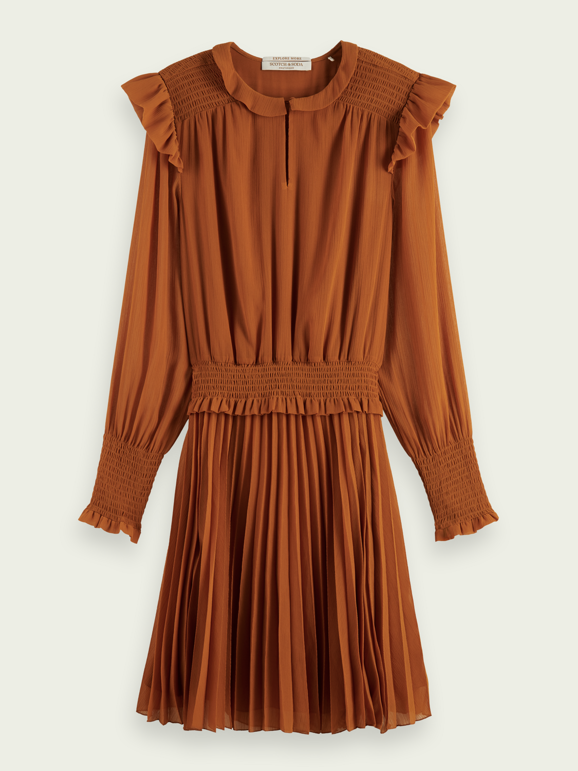 Maison Scotch - Smocked Mini Dress - Cinnamon Spice