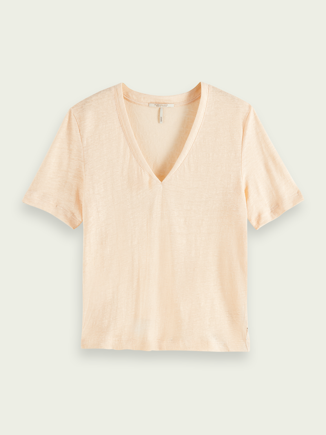 Maison Scotch - Classic Linen V-Neck Tee - Deep Peach