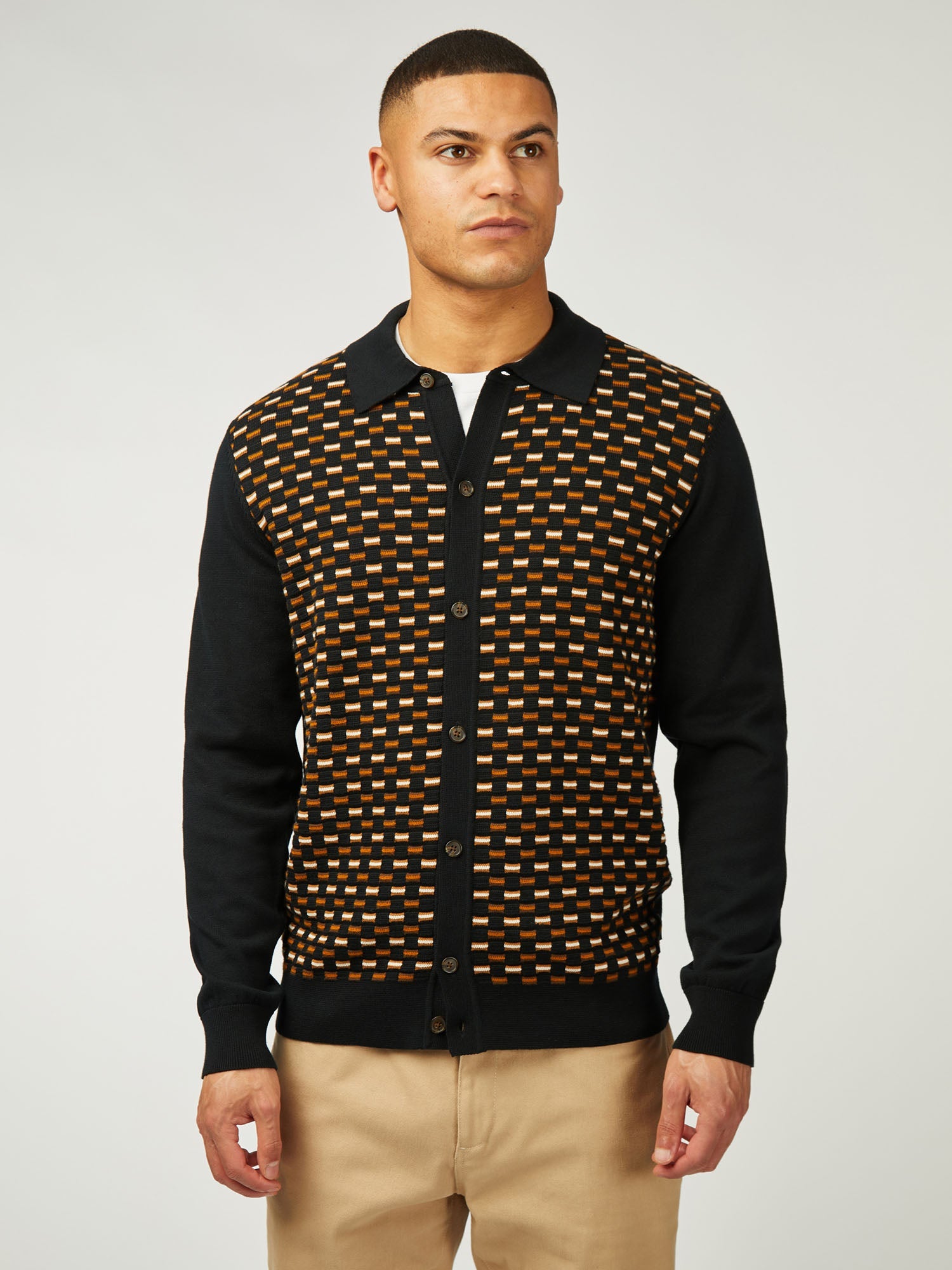 Ben Sherman - Button Through LS Polo - Black
