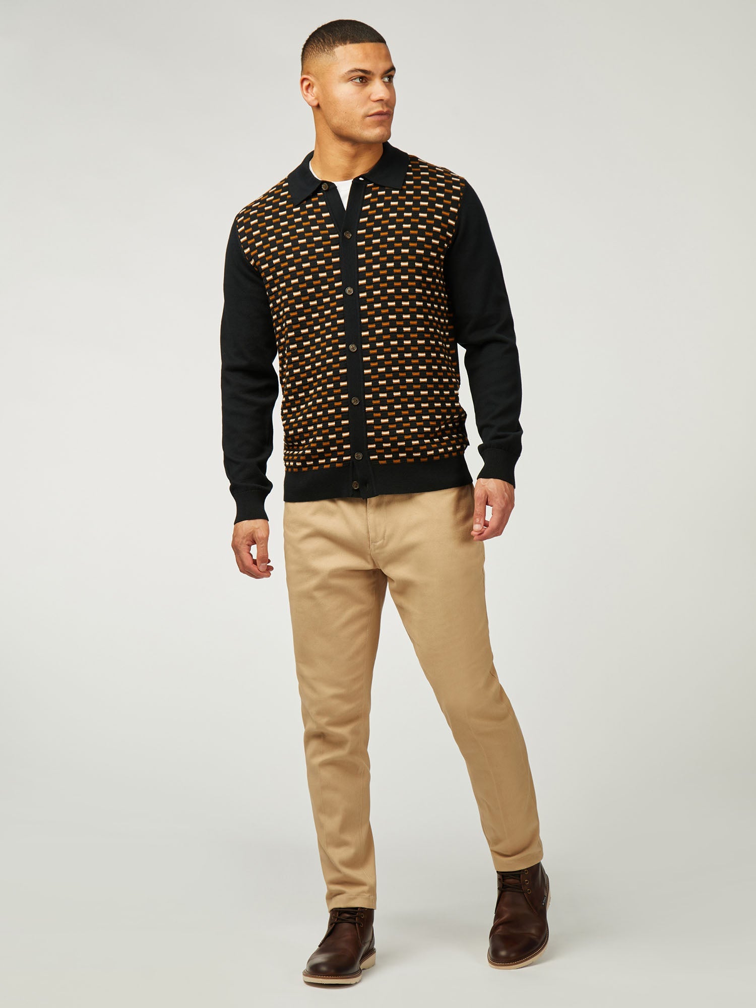 Ben Sherman - Button Through LS Polo - Black