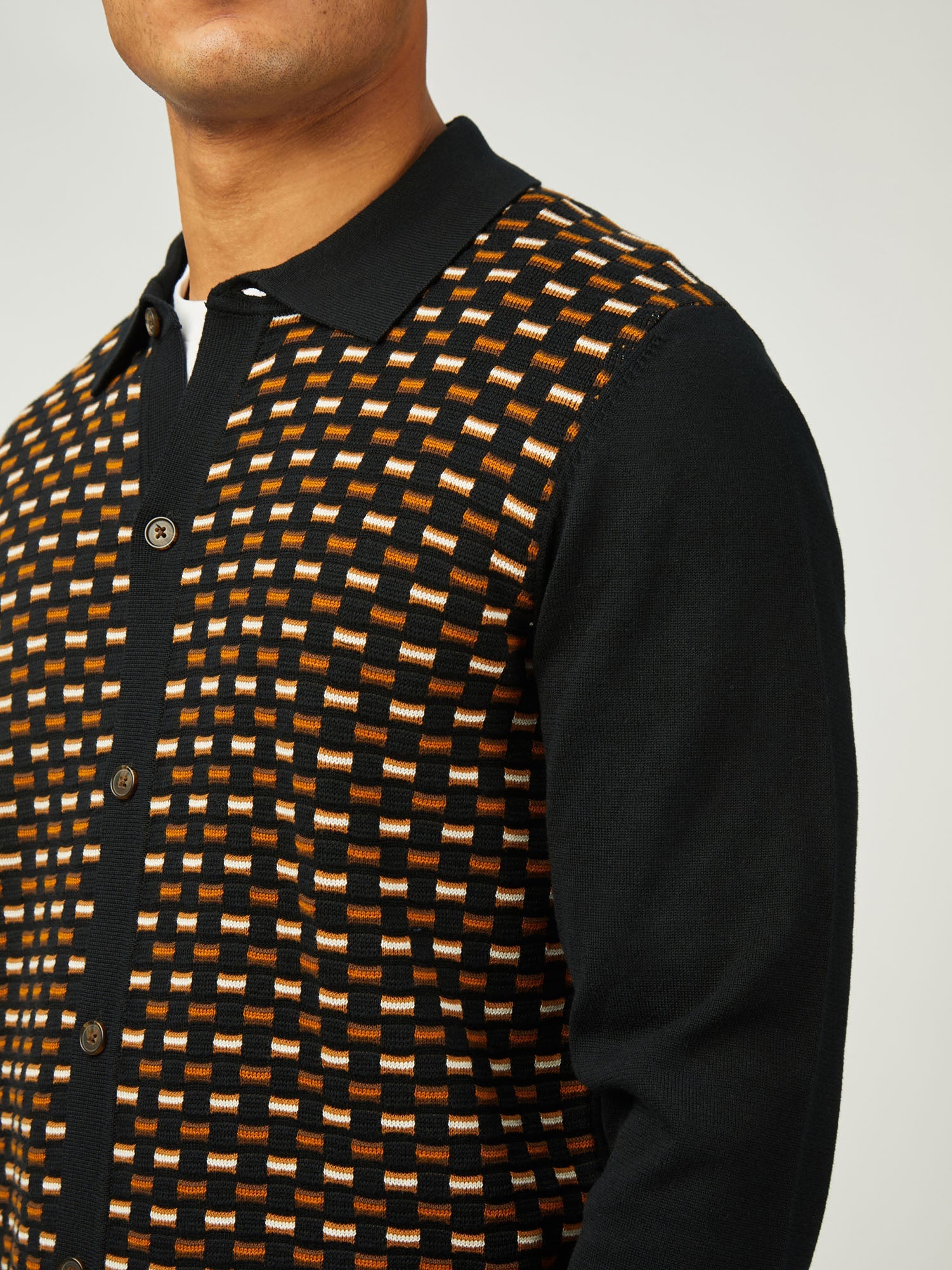 Ben Sherman - Button Through LS Polo - Black