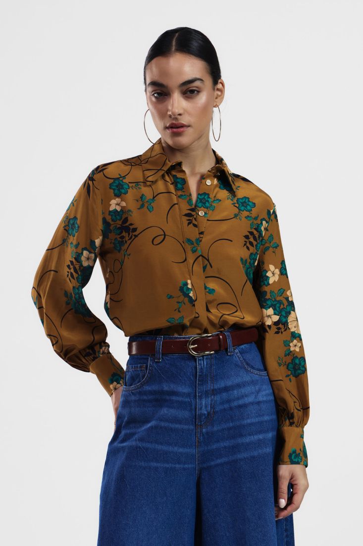 Dixie - Floral Print Shirt - Ocra