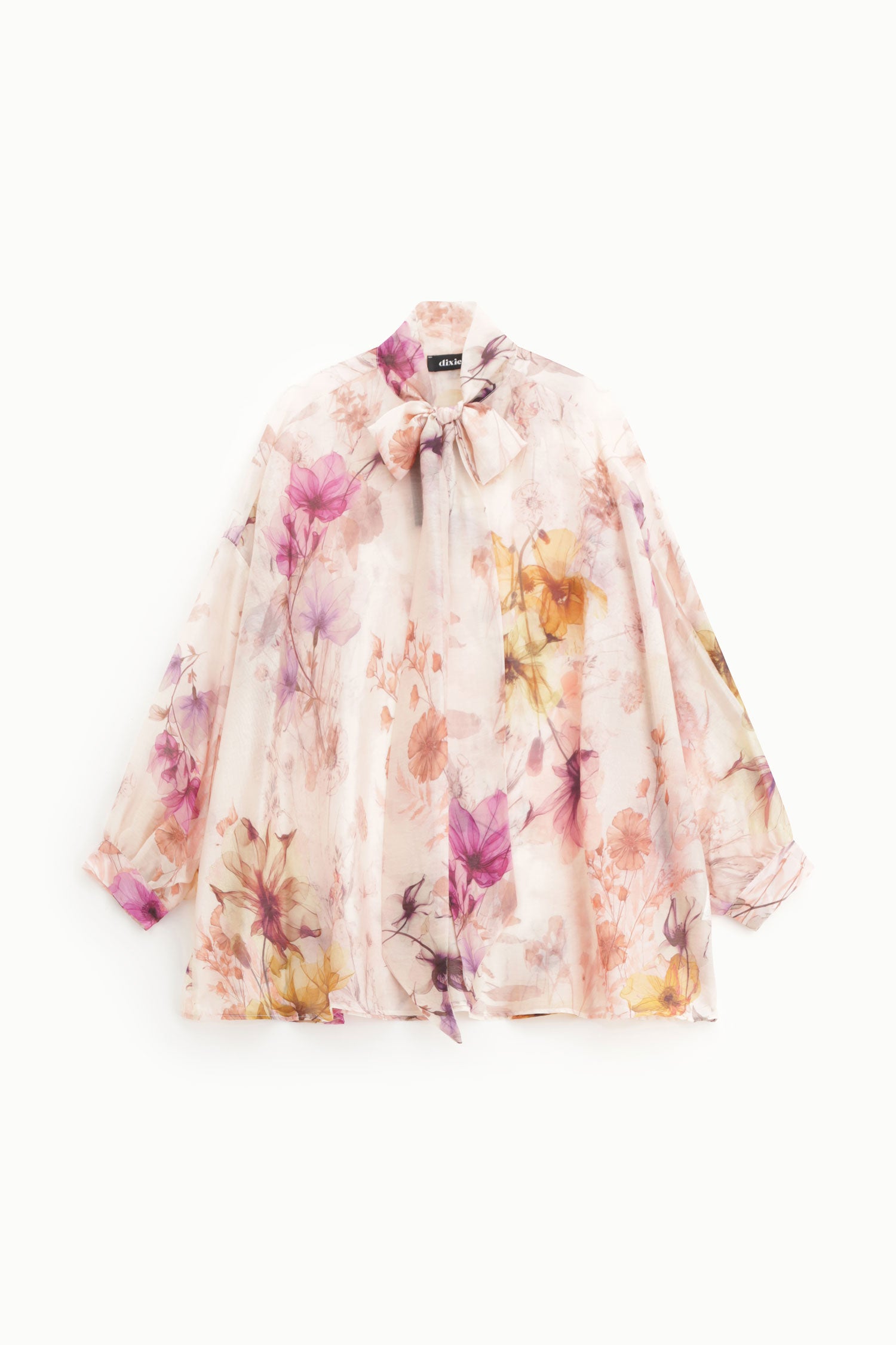 Dixie - Pussy-Bow Floral Blouse - Cipria