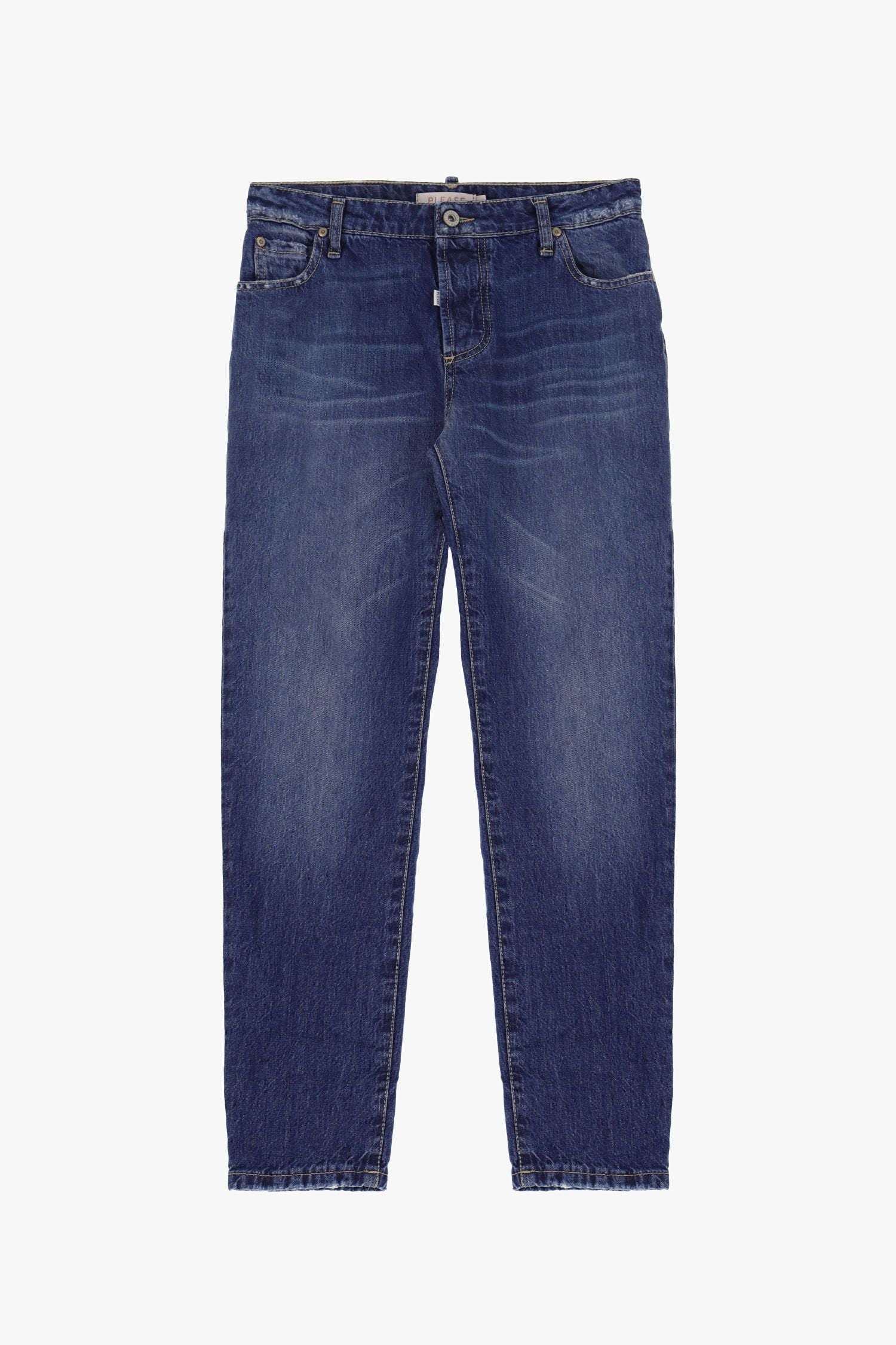 Please - Faded-Look Pure Cotton Straight Jean - Blu Denim