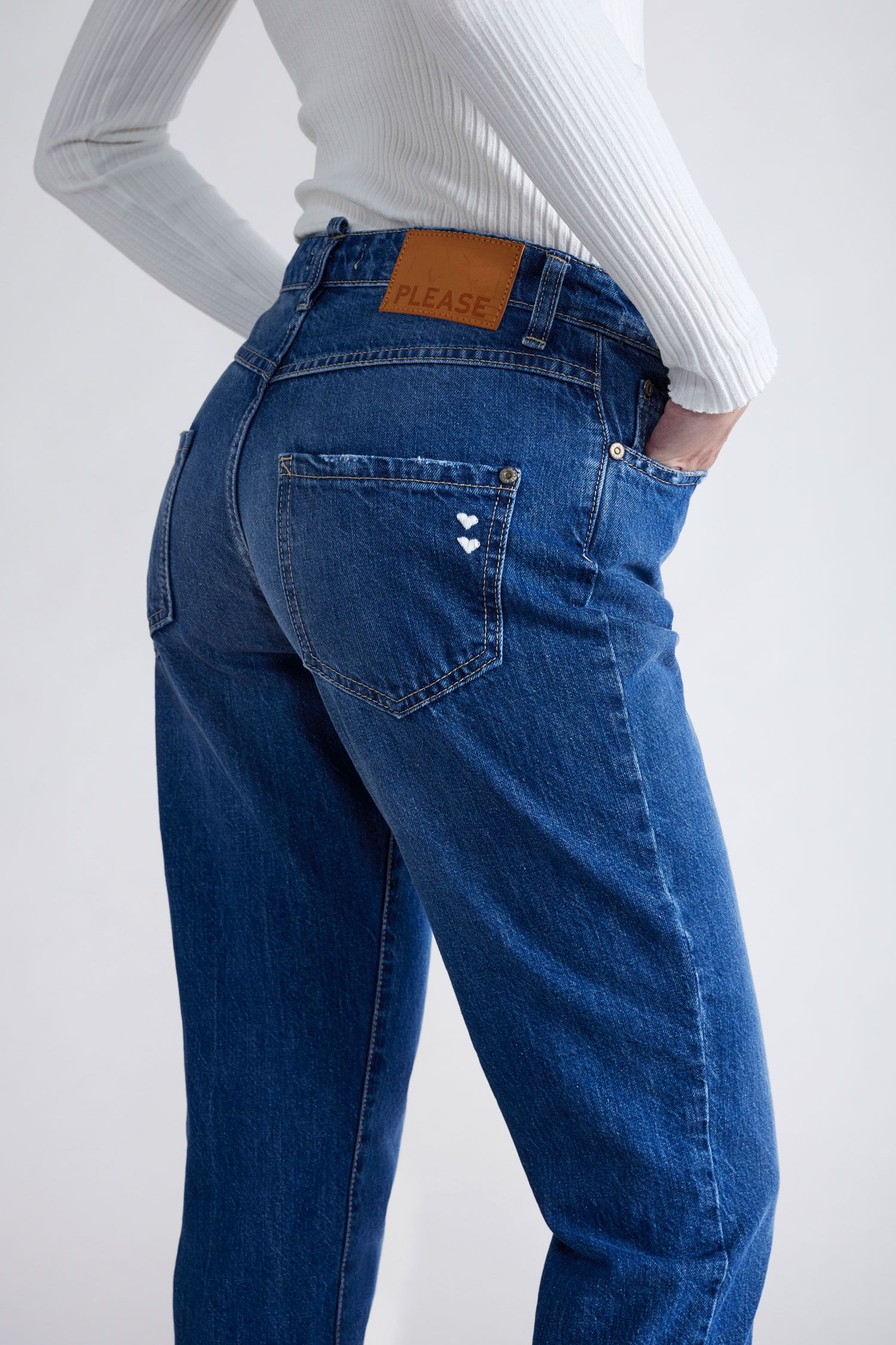 Please - Faded-Look Pure Cotton Straight Jean - Blu Denim
