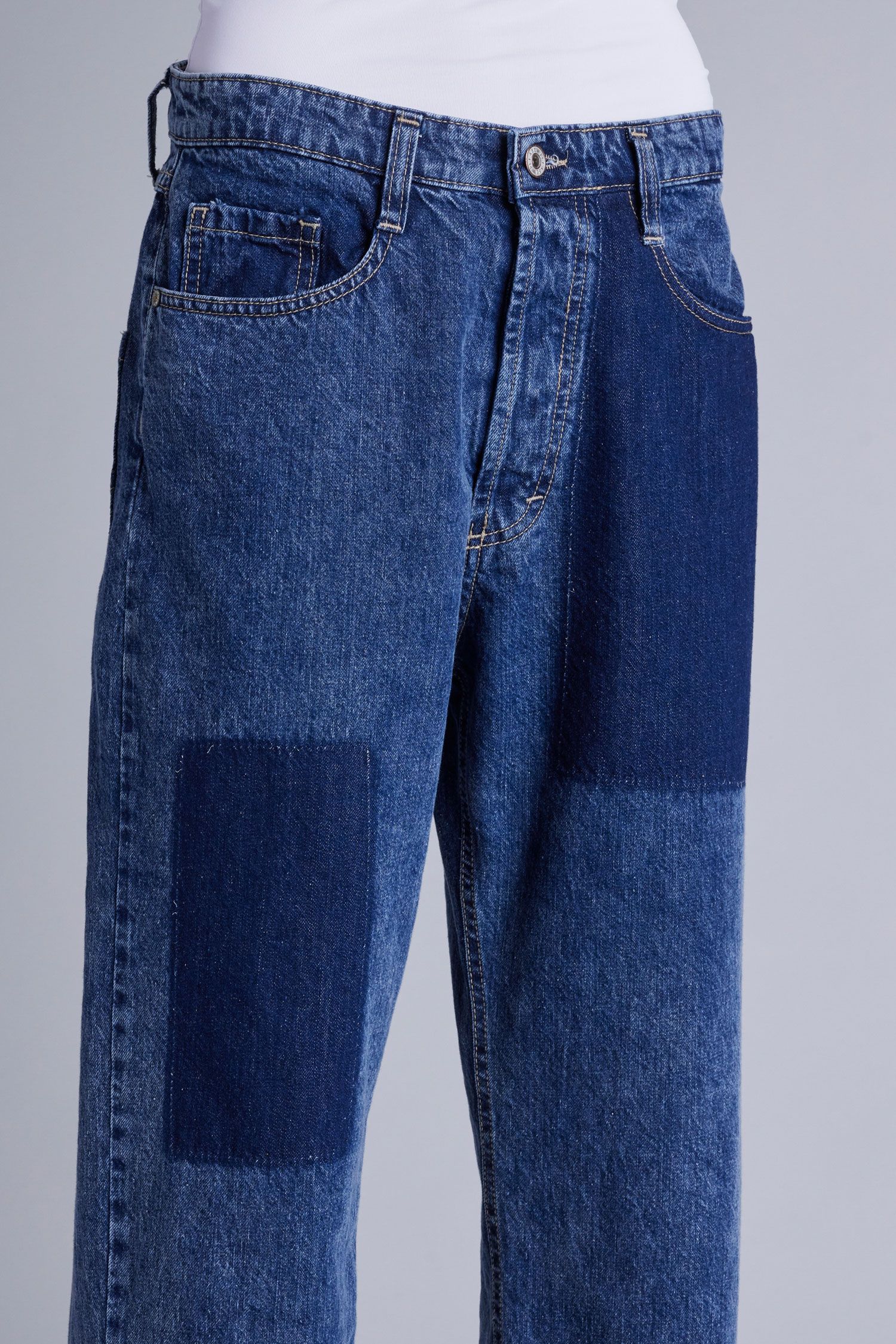 Please - Faded-Effect Patch Detailing Straight Jean - Blu Denim