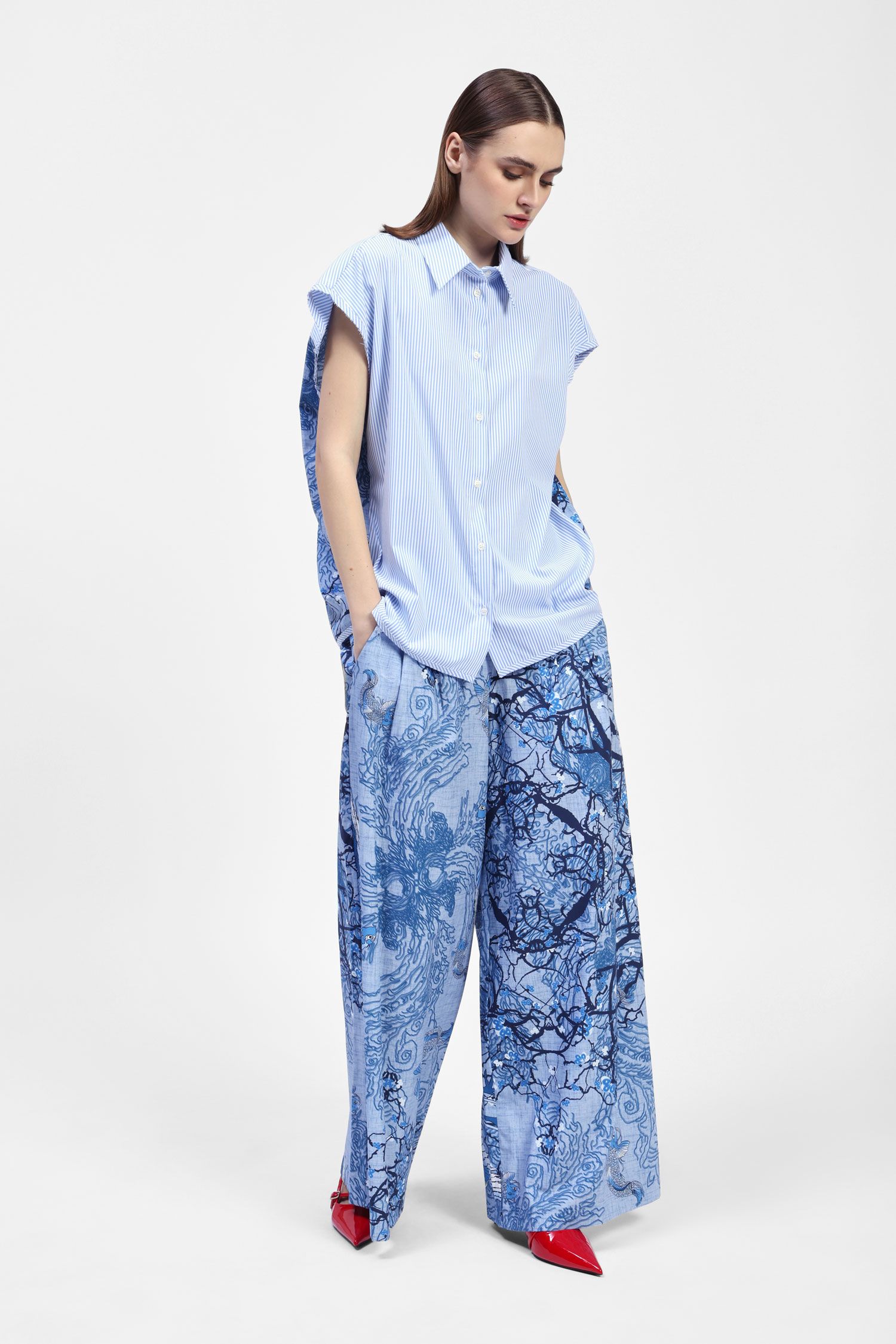 Dixie - Ocean Print Pant - Denim Blue