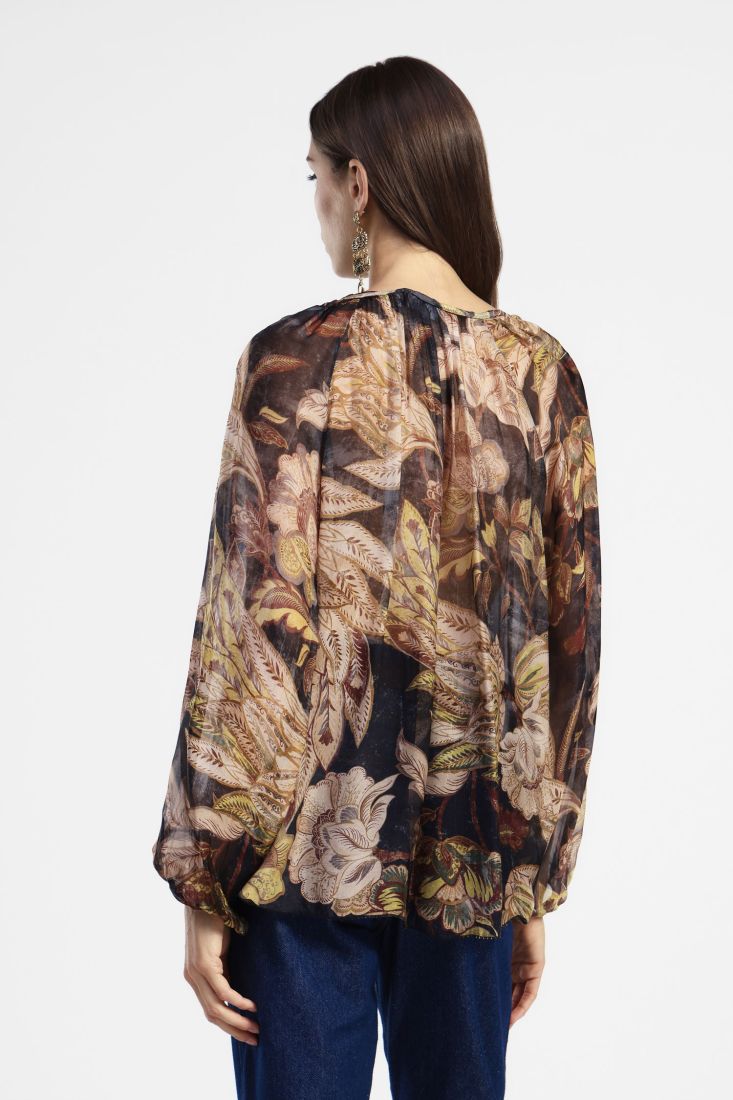 Dixie - Autumn Floral Print Blouse - Dark Brown