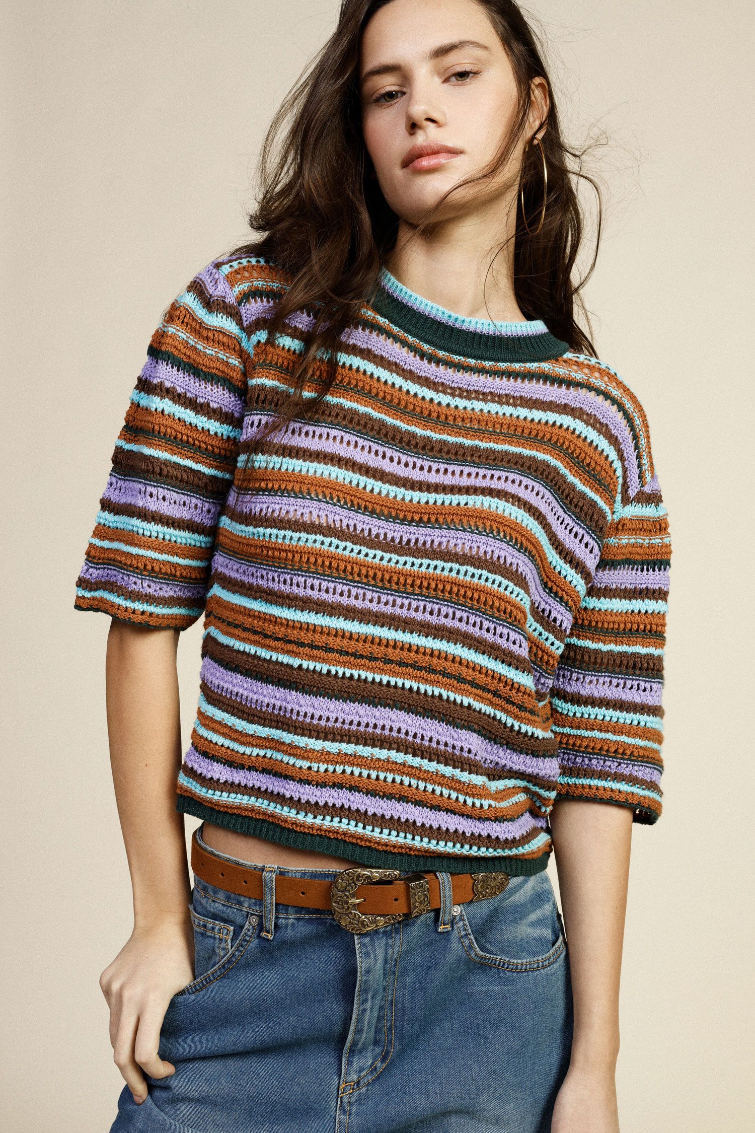 Dixie - Striped Knit SS Pullover - Multi