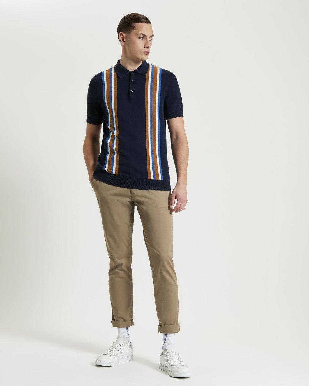 Ben Sherman - Vertical Stripe Knitted Polo - Dark Navy